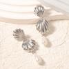 New Ocean Fashion Resort Style Alloy Scallop Imitation Pearl Water Drop Pendant Earrings, Simple and Versatile