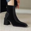 2025 Autumn Winter Vintage Thick Heel Women Ankle Boots Fashion Square Toe Ladies Elegant Mordern Short Booties