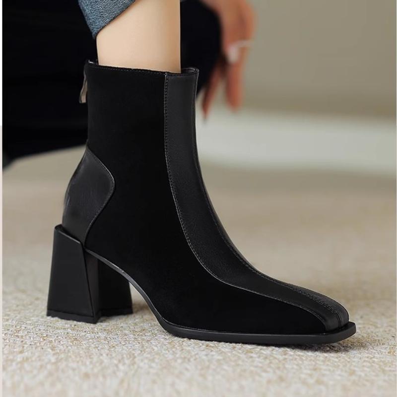 2025 Autumn Winter Vintage Thick Heel Women Ankle Boots Fashion Square Toe Ladies Elegant Mordern Short Booties