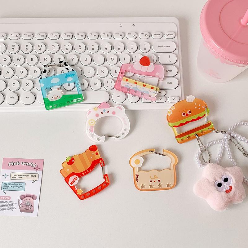 Cute Acrylic Cartoon Keychain Holder Burger Milk Cake Sandwich French Fries Shaped Decor For Bag Pendant Hook Key Hanging Gift