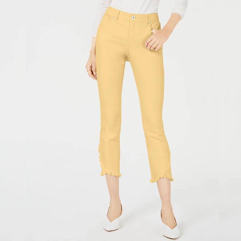 

American Retro Burrs and Tender Yellow High Waist Denim Ankle-Length Pants Are Cool, Spicy, Younger and Slim Looking Yellow 18