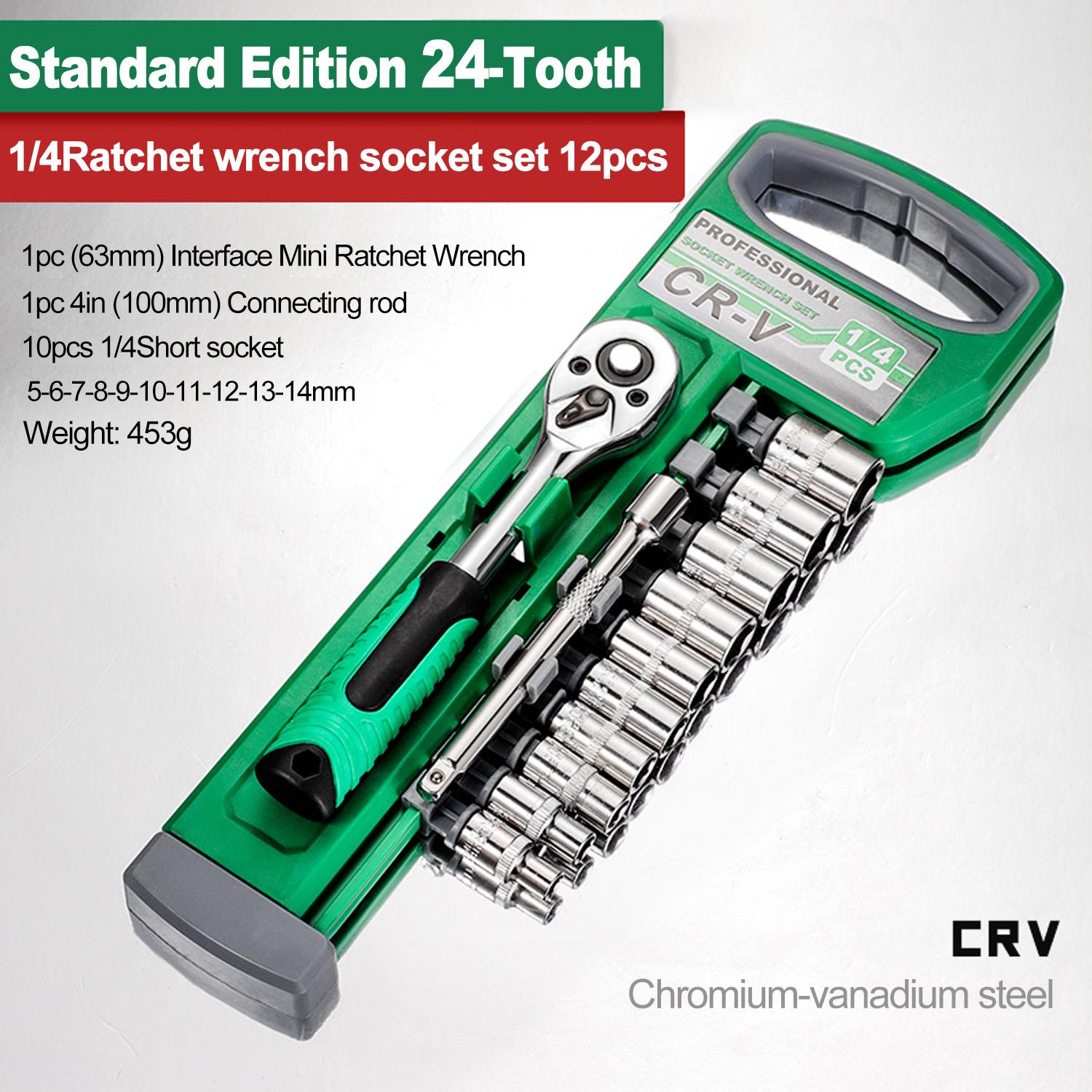 Ratchet Socket Wrench Set, Mechanic Tool Kit and Sockets Set with Quick Release Reversible Ratchet Handle and Extension
