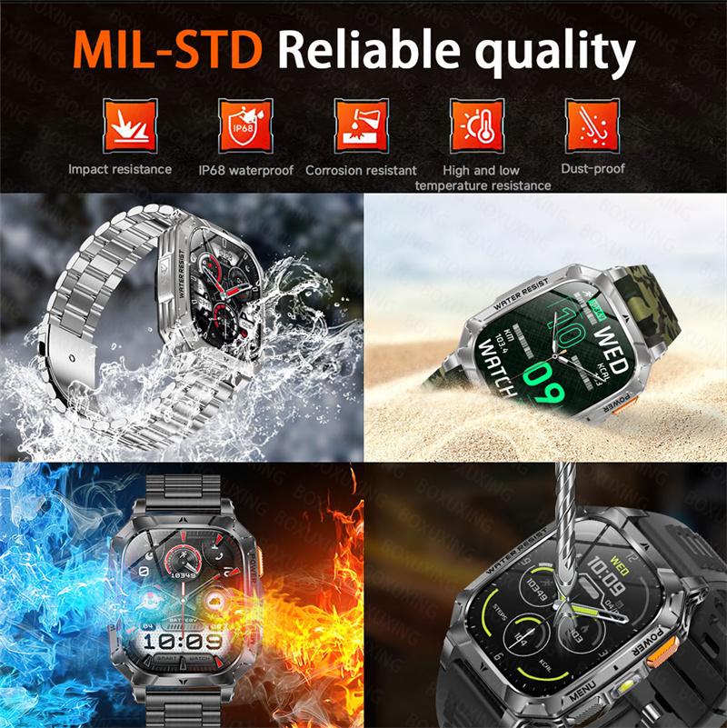 Military outdoor Smart Watch Fitness Clock Men 2.01 inch AMOLED Screen 1400mAh Battery Flashlight HD Call Waterproof Smartwatch
