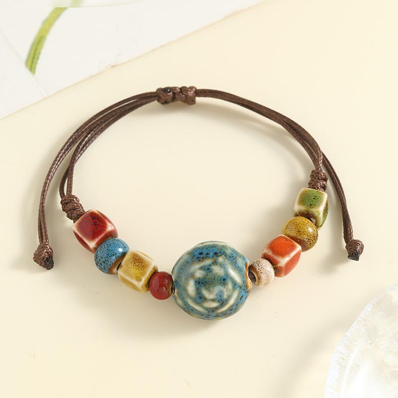 Ceramic Bracelet  A Stylish, Vintage Ethnic-style Handmade Woven Bracelet with String Beads.