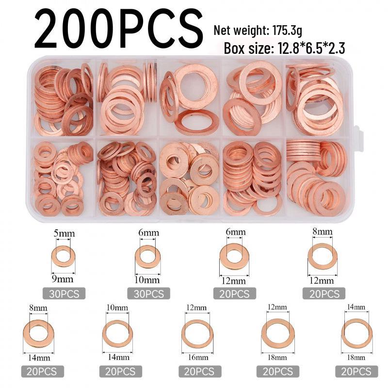 Copper Washer Marine Sealing Gasket Set, 50-400 Pcs, M5 Size