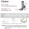Mode Eilyken Design Kristall Strass Mesh Stretchstoff Sockenstiefel Mode PVC Transparent Spitzschuhe Sexy Hohe Absätze