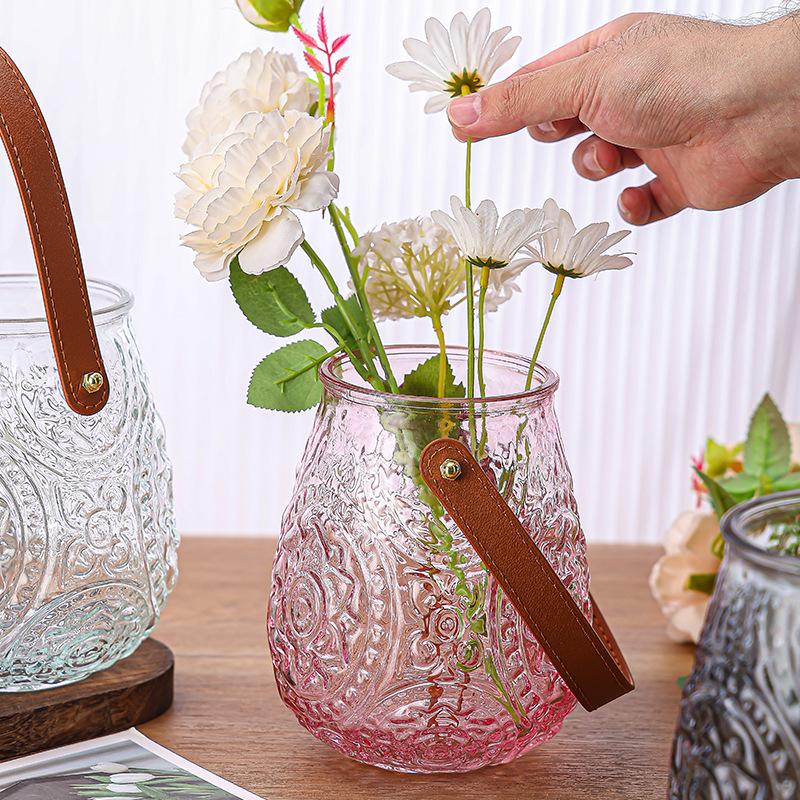 Ledergriff Vintage Glasvase Bunte Heimdeko Blumengesteck für Boutique & Café Geschenk