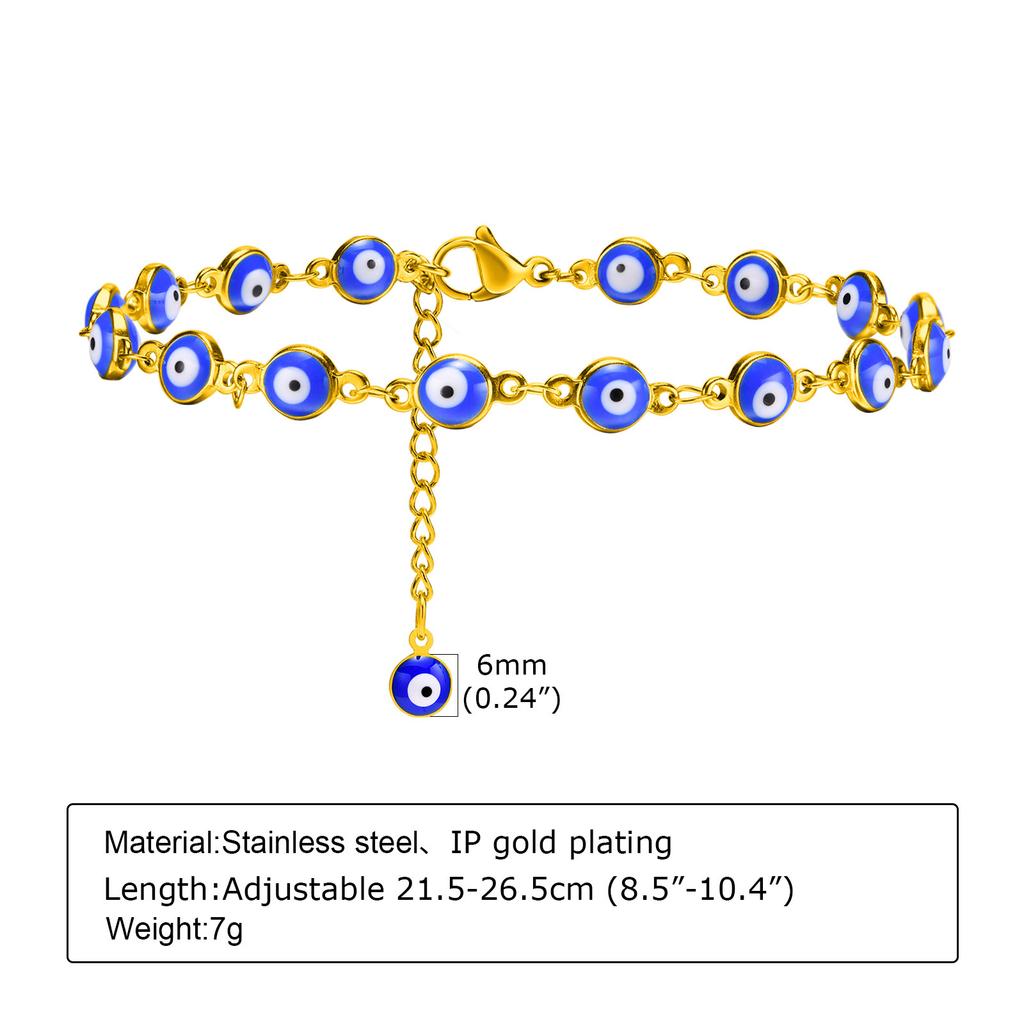 Evil Eye Anklet Bracelet for Women, 18K Gold Plated Stainless Steel, Adjustable Waterproof Evil Eye Jewelry