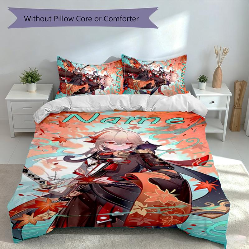 3pcs Custom Name Genshin Impact Manye Set,Includes 1 Duvet Cover and 2 Pillowcases,All-season Bedroom Decor