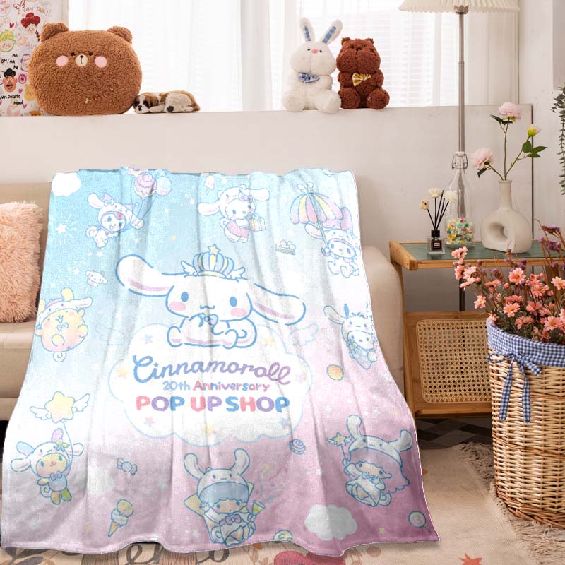 This 3D Adorable My Melody and Cinnamoroll Cartoon Flannel Blanket Is Comfortable and Soft, Suitable for Use In Bedrooms, Beds,