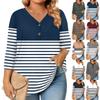 Womens 3/4 Length Sleeve Tops Plus Size Button Down V Neck Shirts Blouses Casual Printing Loose