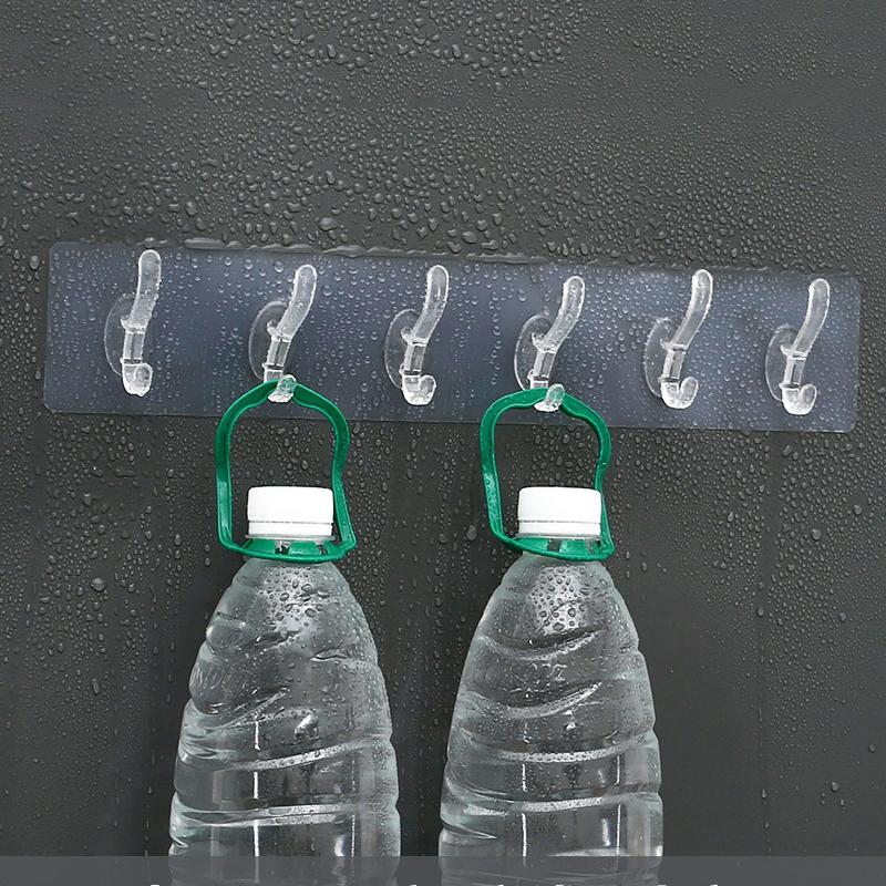 6 in 1 Punch-free Trackless Magic Hook Door Self- Adhesive Hooks Wall Hanging Transparent Hook for Clothes and Hats