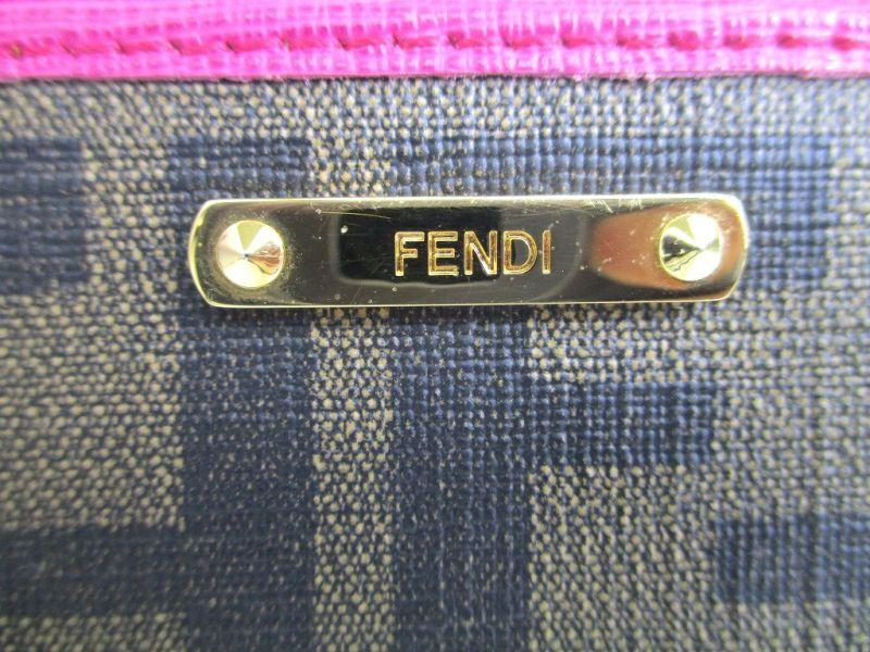 Authentic FENDI Zucca Khaki Canvas Shocking Pink Leather Round Zip Long Wallet #a221  Refurbished