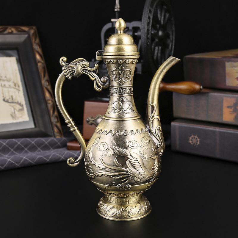 Hochwertiges Wein-Set Geschenkbox Klassisch Zuhause Antik Russische Nachahmung Bronze Baijiu Weinkrug Weinausgießer Kleines Weinglas