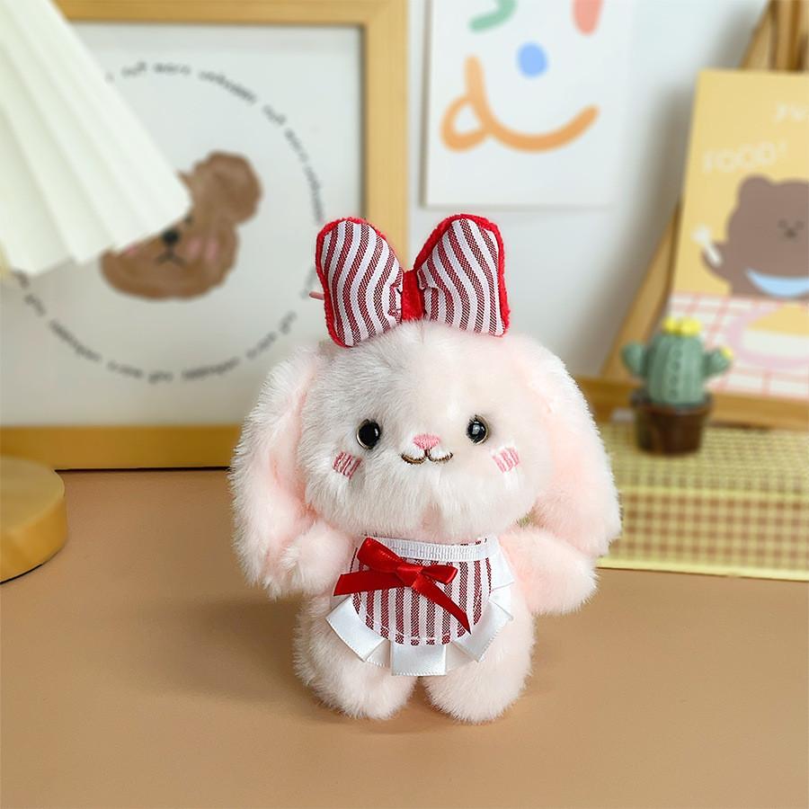 Plush Dog Keychain With Pink Butterfly Bow For Bags And Collectibles