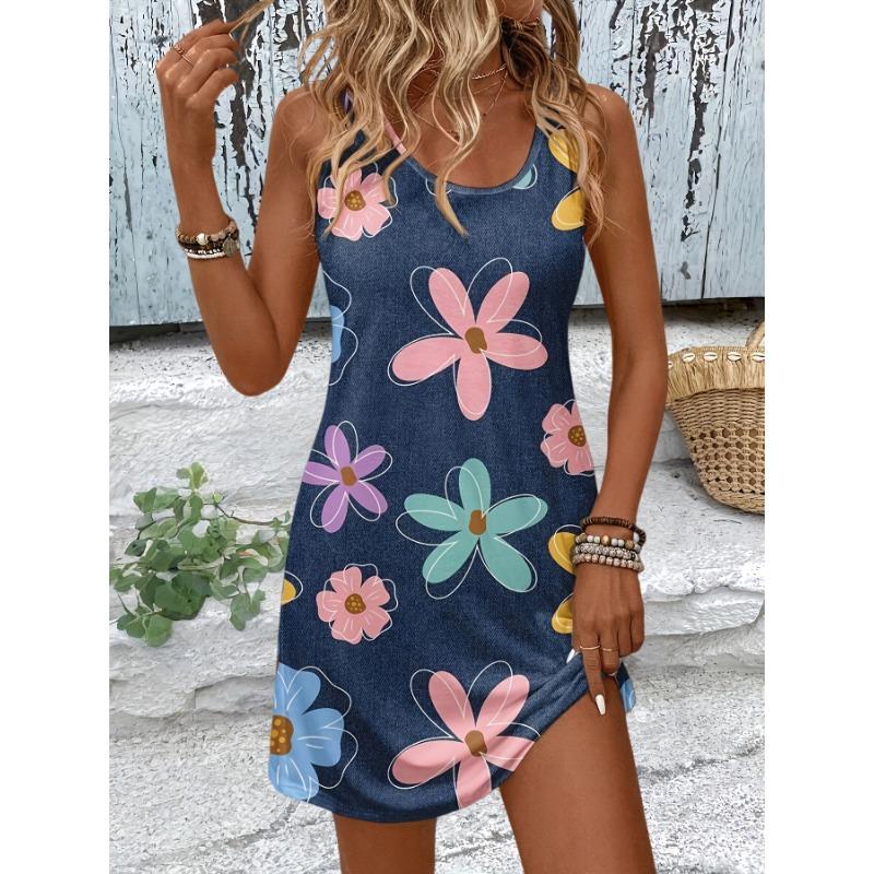 Элегантное женское повседневное короткое платье с цветочным принтом S