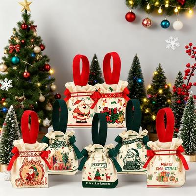 Christmas Canvas Bag Xmas Gift Bag 18x19cm Drawstring Pouch Xmas Candy Bag Jewelry Packaging Bag Christmas Eve Party Apple Bag