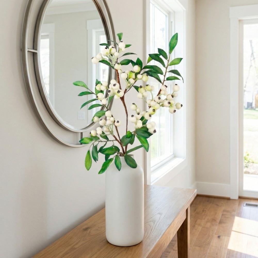 Green Leaves Artificial Blueberry Fruit Faux Good Luck Fruits Plastic Artificial Foam Berries Branch Realistic Luxury