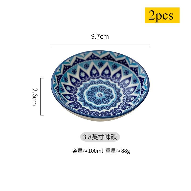 Ceramic Condiment Dishes, Bohemian Plates, Sauce Dishes, Household Soy Sauce Vinegar Spice Dishes, Suitable for Home Kitchens