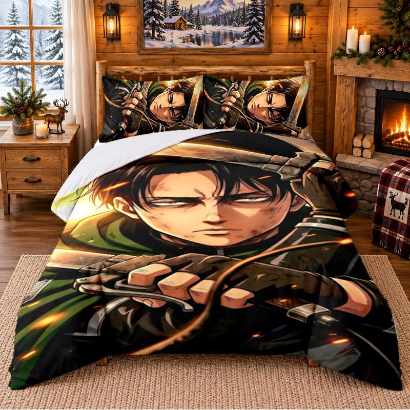 Attack on Titan Pattern Bedding 3Pcs Set Bed Sheet And Pillowcases For Indoor Bedroom