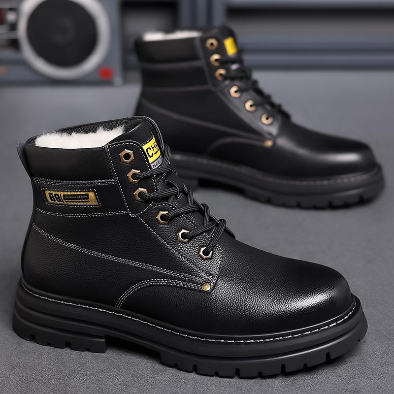 Fashion New Winter Boots Plus Velvet High Quality Men Boots Genuine Leather Snow Boots Fashion Design Luxury Motorcycle Boots Army Shoes