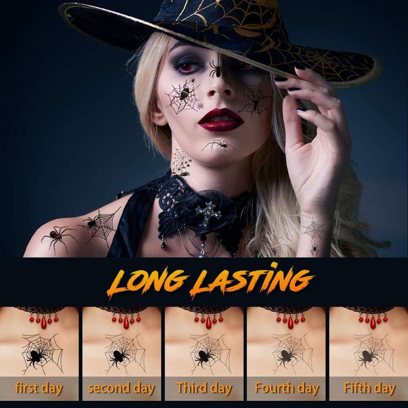 10 stuks/pak Halloween Tijdelijke Tatoeages Stickers Horror Spin Spinnenweb Sticker ace Schouder Arm Rug Tatoeages Stickers