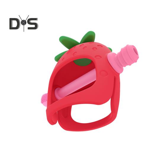Baby Teething Toy for Babies 0-24 Months Relieve Sore Gums with Strawberry Shape Teether Food-Grade Silicone Easy-to-Clean Teething Relief Toy Train