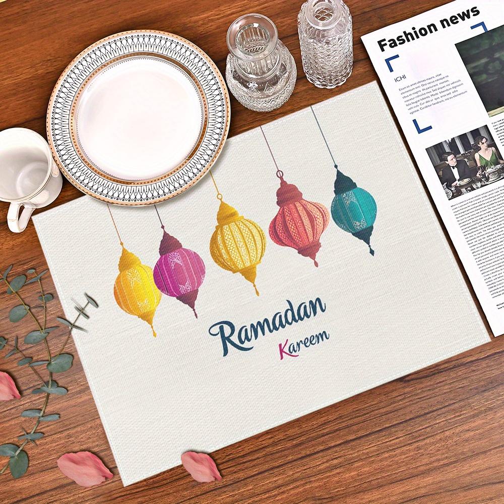 

6PC Ramadan Simple Flat Illustration with Color Printed Placemat - Washable Place Mats for Dining Table Holiday Parties 6PC 30X45cm
