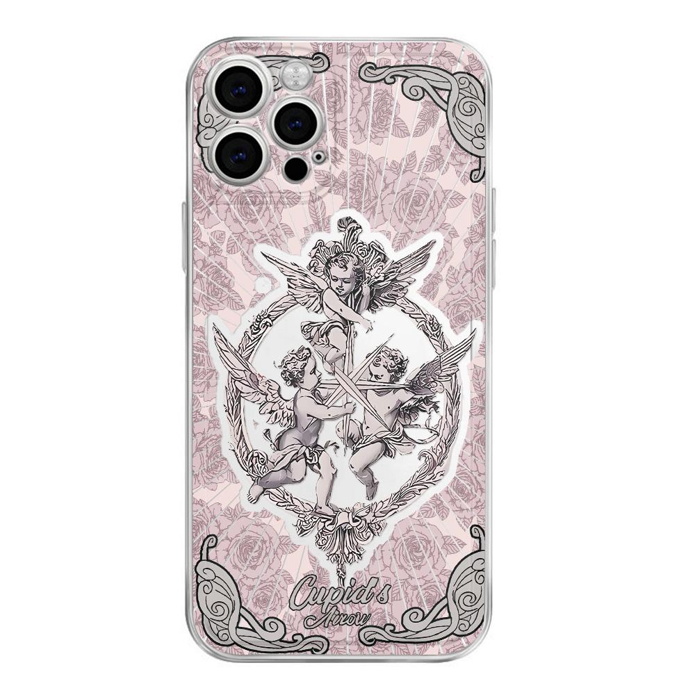 Retro European Cupid Angel Aurora Laser Phone Case For iPhone 16 15 14 13 12 11 7 8 X XS Pro Max INS Glitter Lens Protect Cover