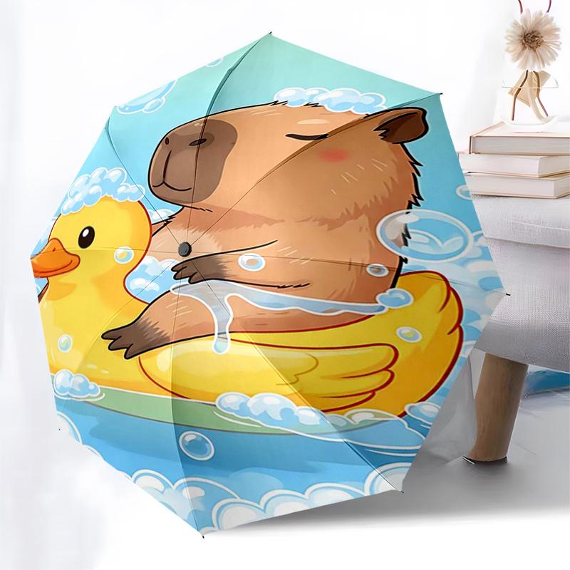 Ombrello da Viaggio a Tema Capibara - 8 Stecche, Apertura e Chiusura Automatica, Design Pieghevole Portatile, Ombrello Compatto ed Elegante Adatto per l'Esterno