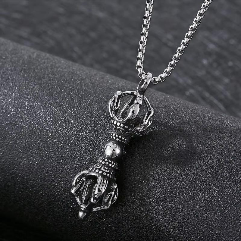 Hip Hop Stainless Steel Crown Cross Pendant Necklace Men's Women's Gothic Demon Subduing Pestle 60cm Necklace Gold Color Jewelry