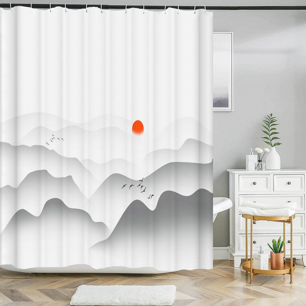 Chiński styl tuszu krajobrazowy zasłona prysznicowa malowniczy wzór Wodoodporna tkanina zasłona łazienkowa zmywalna Zasłony łazienkowe Wielorozmiarowe