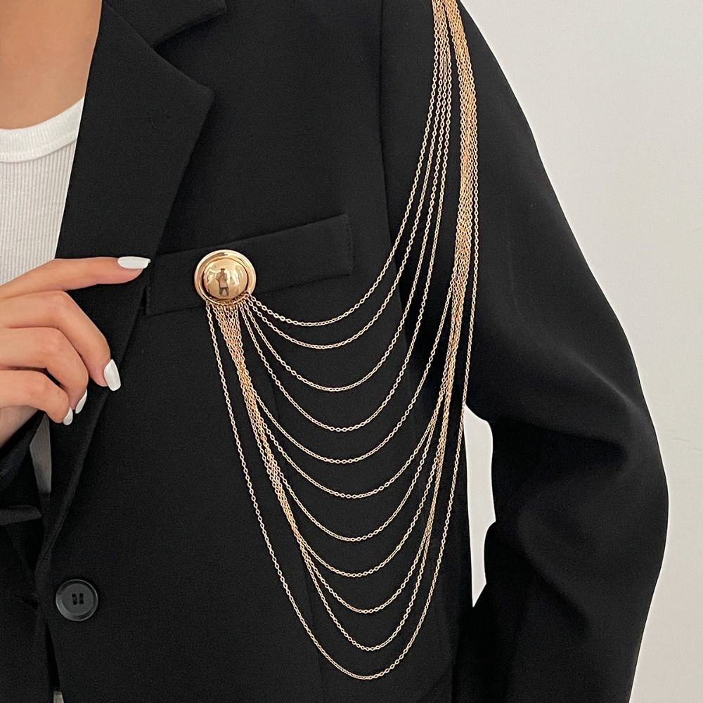 Geometric Multi Layer Metal Tassel Brooch Long Multi-layer Chains Pin Pins Clip Banquet Party