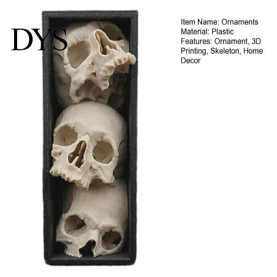 Office Desk Ornament Gothic Style Bookshelf Insert, 3 Tier Stacked Skulls Design, Spooky Home Decor 3D Printed Horror Themed Skeleton Sculpture,