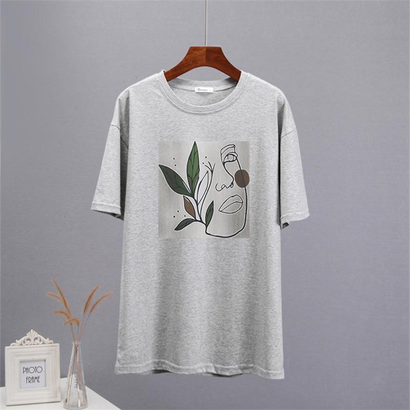 Shellsuning Abstract Character Graphic T Shirts Women Summer Soft Cotton Short Sleeve Tees Female Harajuku Chic Streetwear Tops