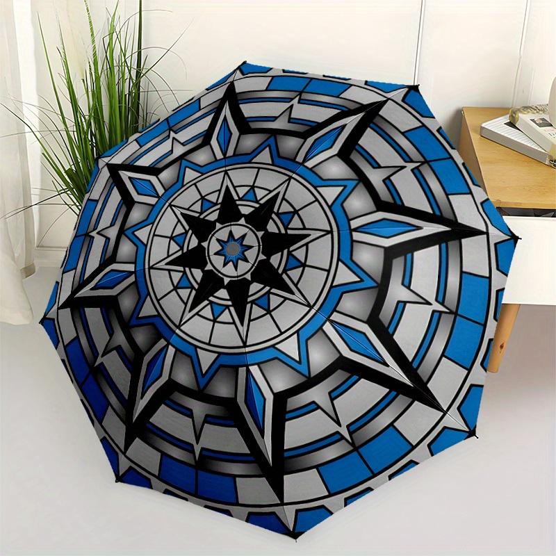 1pc Mandala Artwork Automatic Folding Umbrella, Portable & Foldable Design with 8 Ribs, Casual Outdoor Accessory Halloween and Christmas Gif