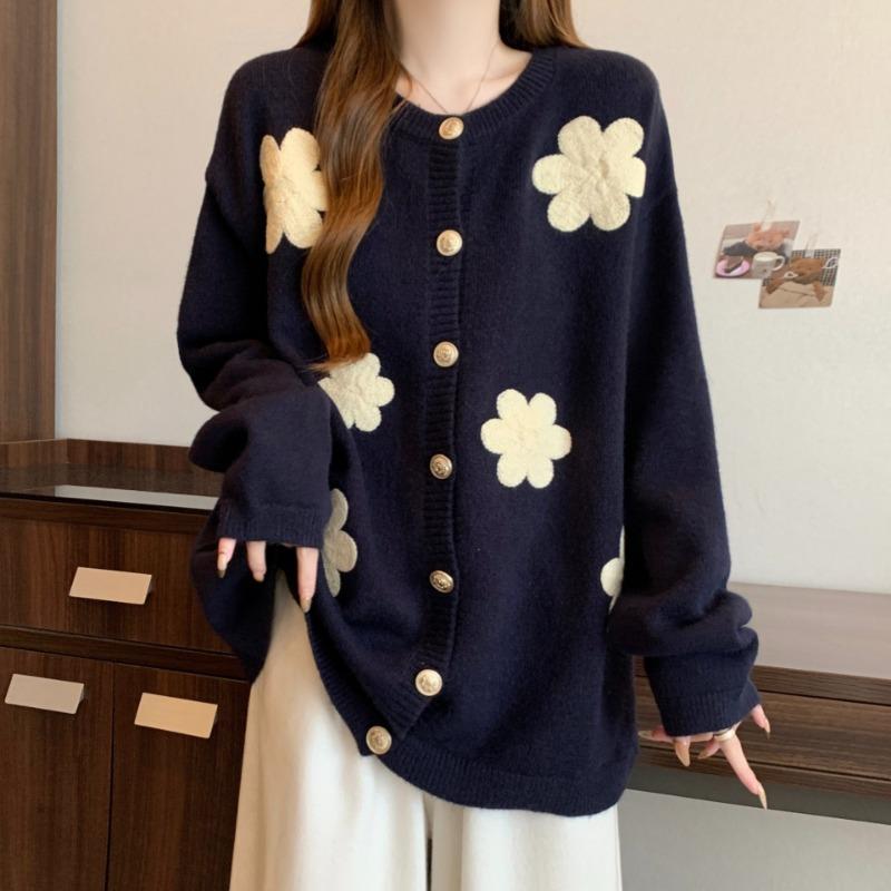 Three-dimensional flower new high-end sweater cardigan women's autumn and winter top, thin wear, knitted sweater jacket women