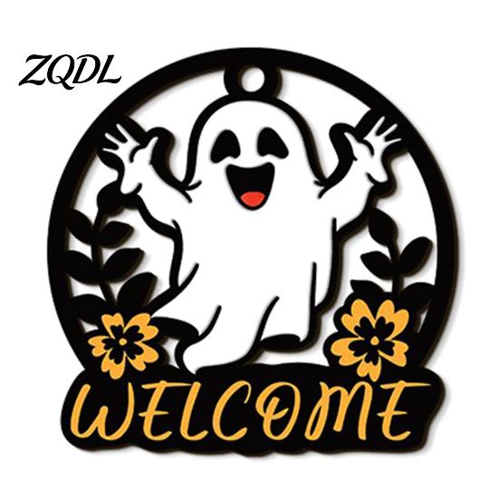Autumn Seasonal Welcome Decor Halloween Ghost Pumpkin Round Wooden Door Hanger, Wall Plaque Hanging with Rope Rope, for Front Living Room Party
