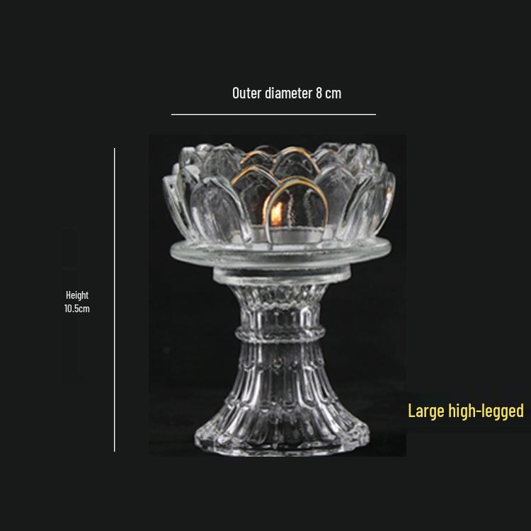 Buddha Offering Lamps: Smokeless Edible Ghee High-Foot Lotus Glass Candlestick Holder