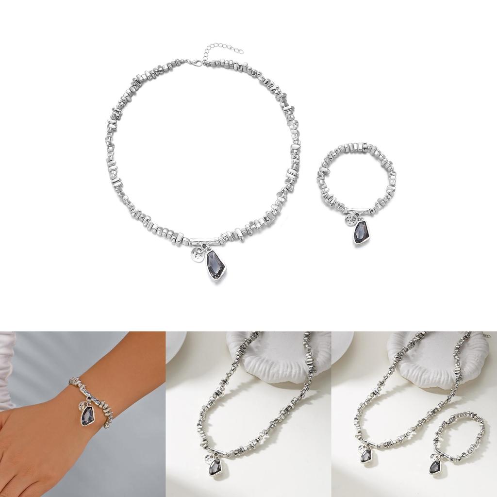 Cold Minimalist Titanium Finish Geometric Jewelry Set With Pendant And Chain For Ladies