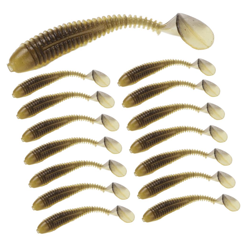 15Pcs Silicone Soft Lure Simulation T Tail Fishing Bait Double Color with Spiral Pattern for Sea