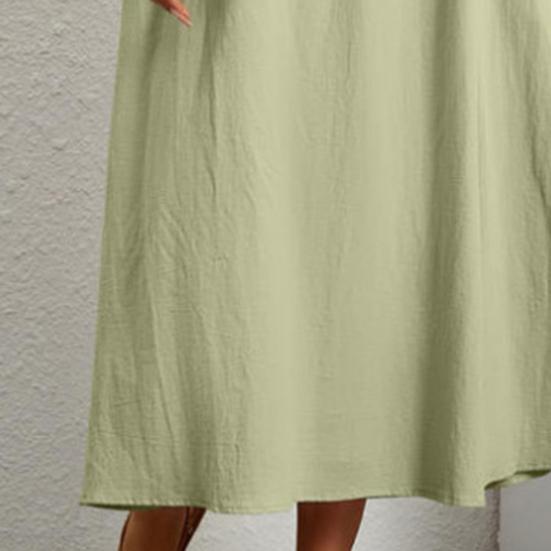 Women Dress Short Sleeve Casual Breathable Solid Color A-Line Dual Pockets Midi Dress for Daily Wear