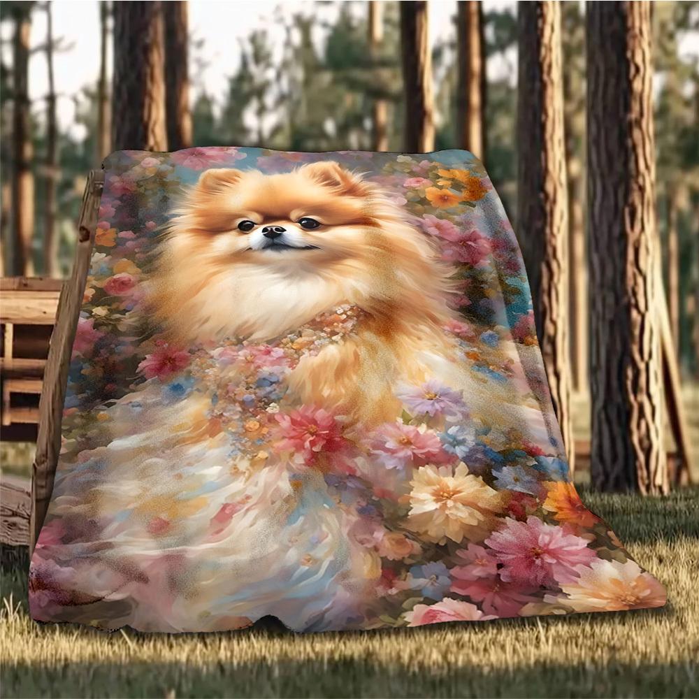 1pc Floral Dress Outdoor Flannel Blanket , Machine Washable Perfect Gift for Birthday , Holiday Travel Accessory , Durable Material