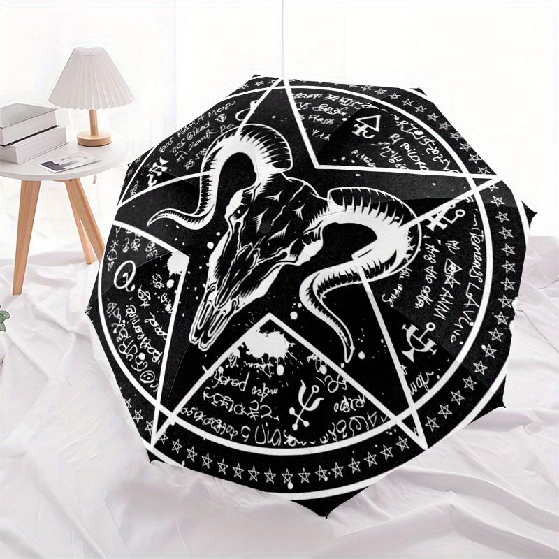 Black Baphomet Pentagram Tapestry, Occult Decor, Gothic Wall Hanging Umbrella, Cute Umbrella with Cute Design, Portable 3-Fold Compact Umbrella for Me