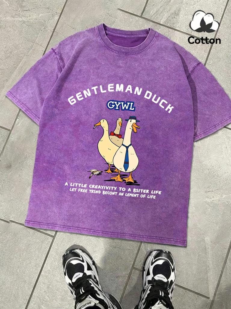 Gentleman Duck Like Free Printing Retro Mens TShirt Fashion ONeck Tee Snow Wash Clothing Soft Cotton Loose Short Sleeve