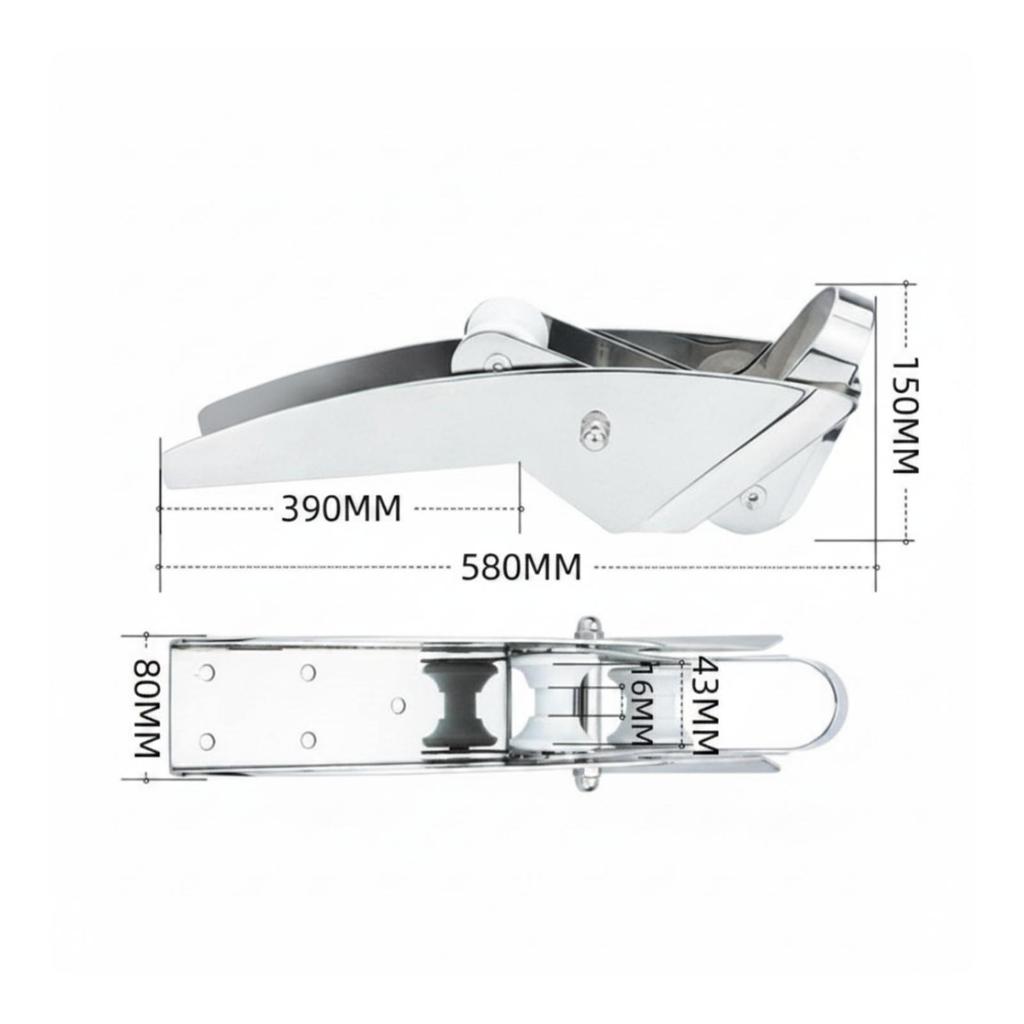 Marine Hardware Silver-Polished Double-Roller Anchor Bracket Mounting Holes