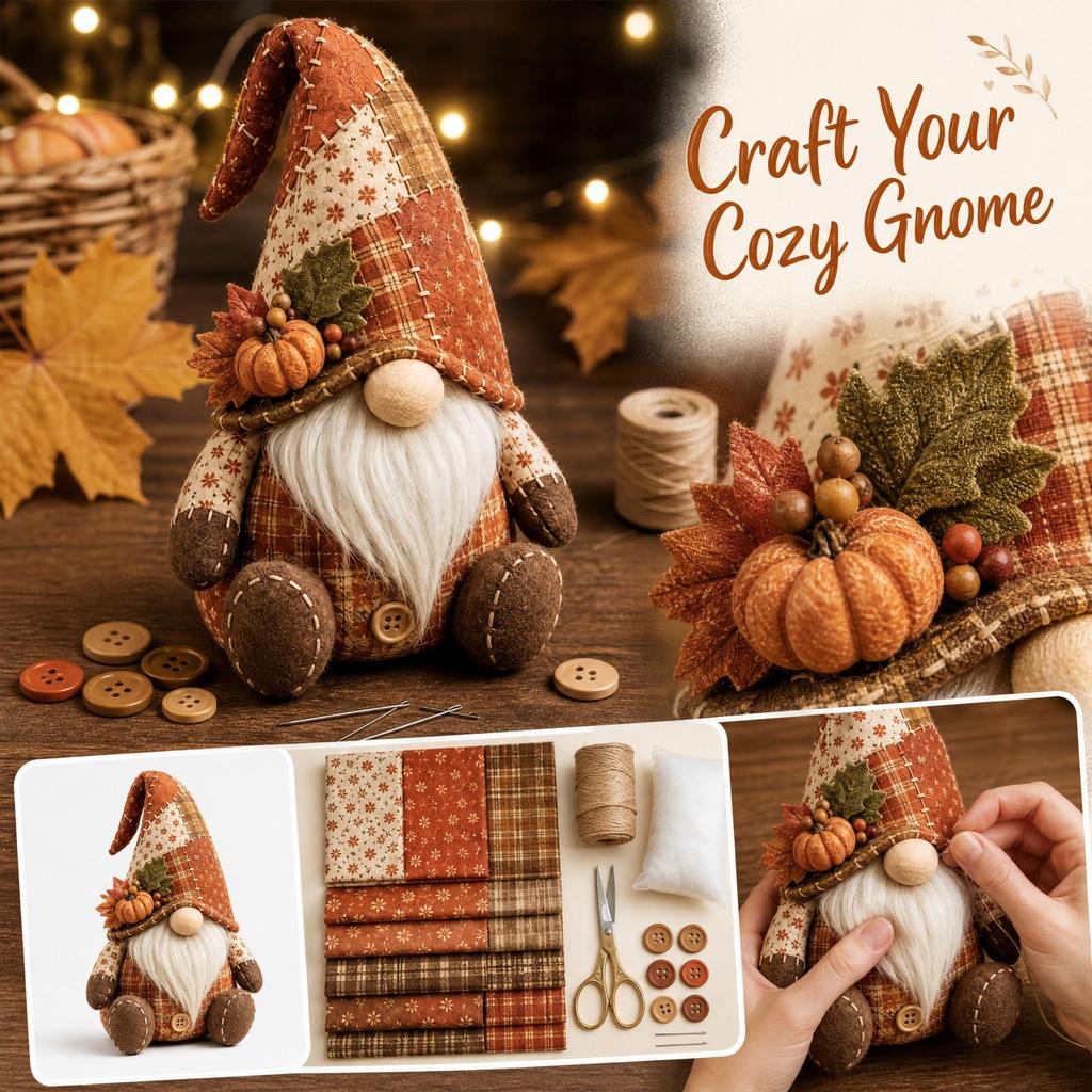 Kit da cucito Gnomo Patchwork con Materiali in Tessuto per Decorazioni Fai-da-te per la Casa