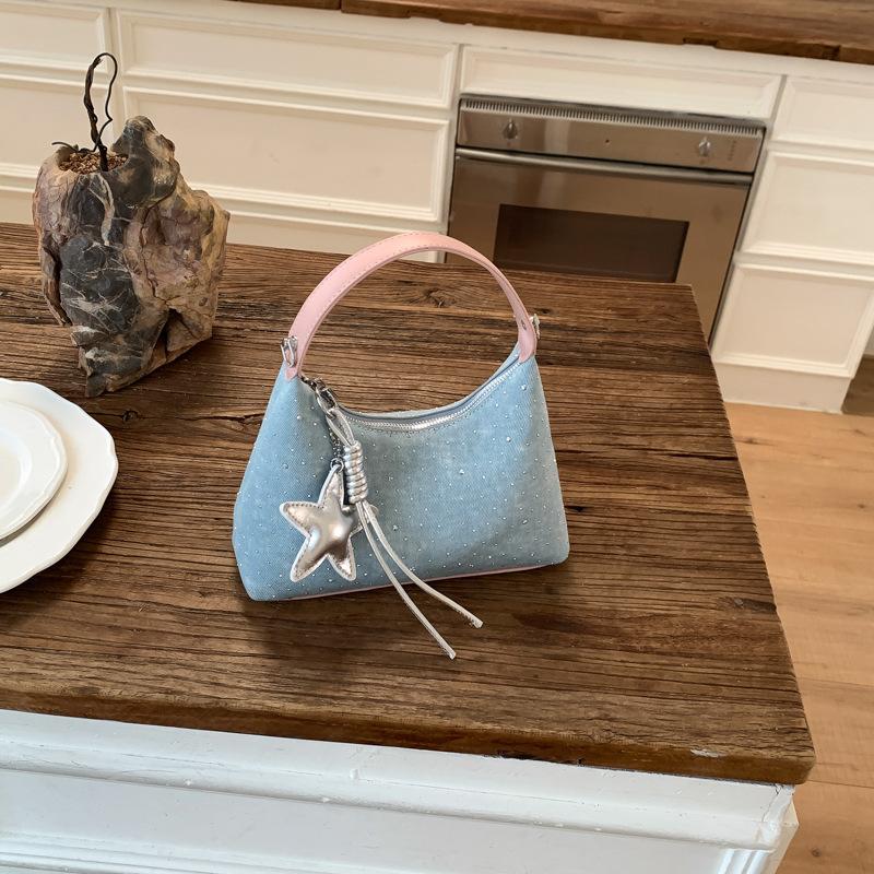 

Luxury Denim Diamd Handbag 2026 Spring Summer New Women s Underarm Bag Elegant Fashi Party Handbag with Pendant (20cm<Max Length<30cm)