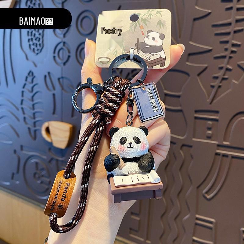 Eight Elegant Panda Car Ornament - Cute Resin Figurine for Desktop Decoration