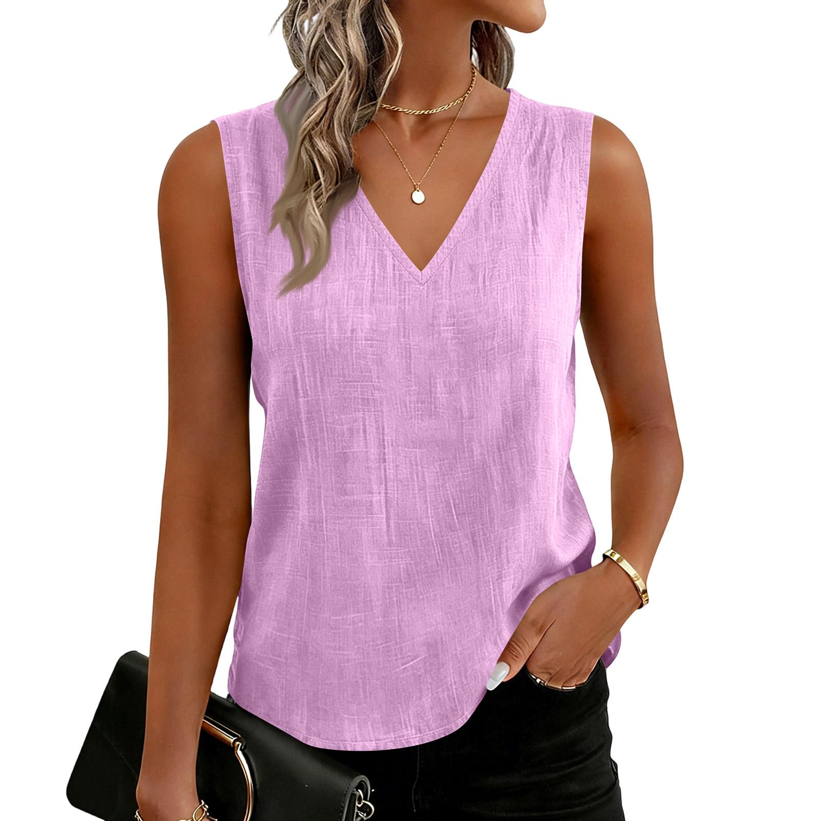 

Sleeveless V Neck Blouse for Women Casual Relaxed Fit Lightweight Linen Look Top Versatile Summer Pullover Shirt XXL фіолетовий